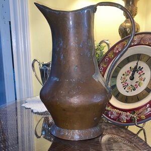 antique hand-hammered copper pitcher 12” tall